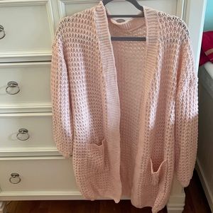 pink knit cardigan